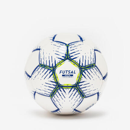 Ballon de futsal hybride taille 3, blanc, bleu et jaune fluo