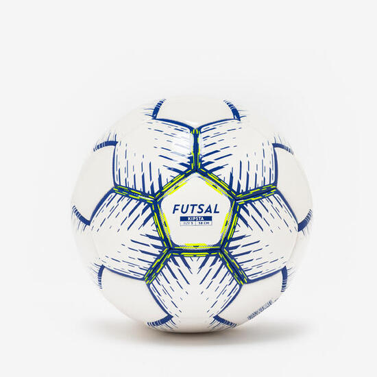 Ballon de futsal hybride taille 3, blanc, bleu et jaune fluo