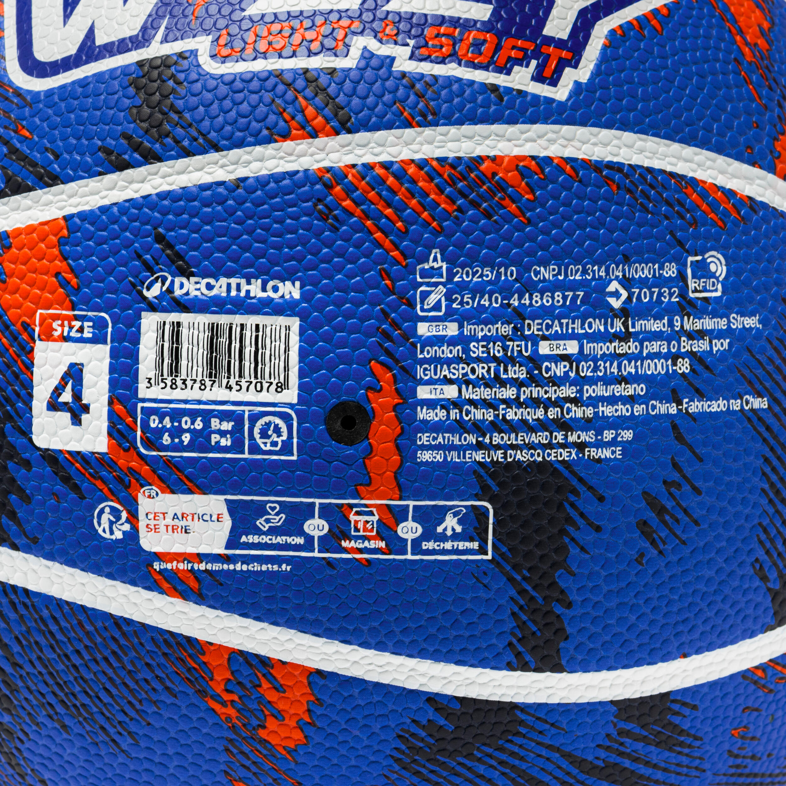 Kids' Size 4 Basketball - K 500 Blue/Red - TARMAK