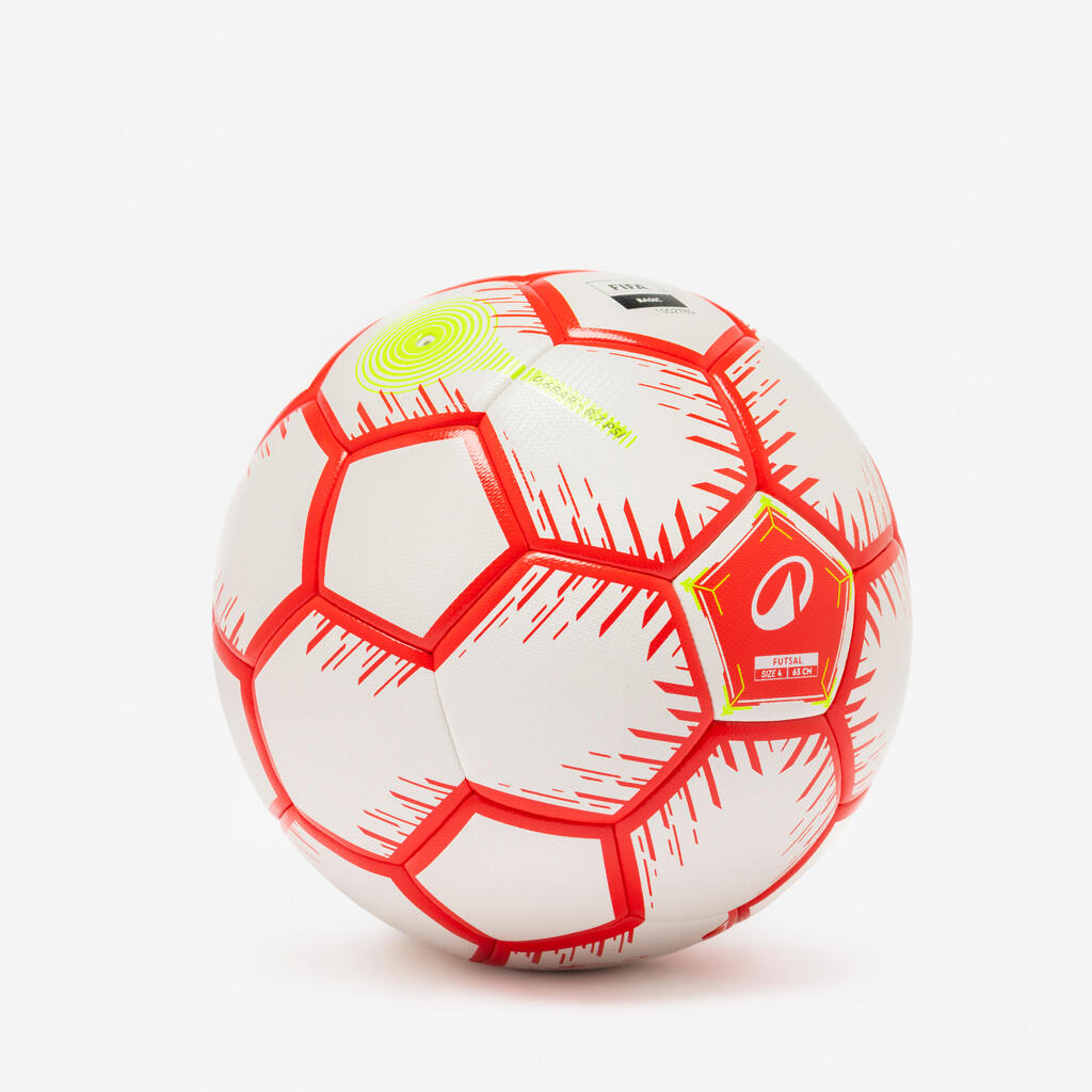 Ballon de futsal hybride taille 4, rouge fluo et blanc