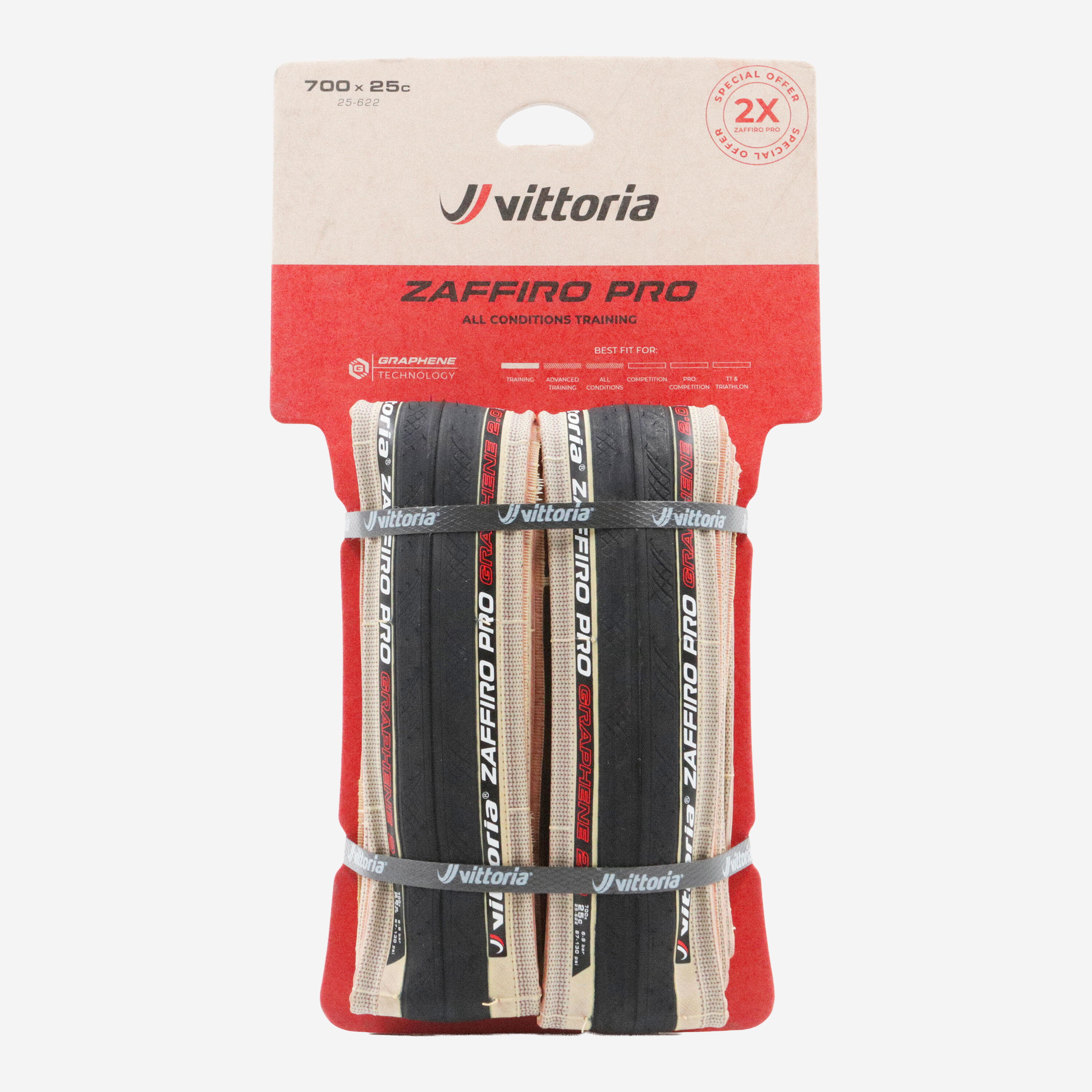 Set 2 Pneus Route Tringle Souple - Vittoria Zaffiro Pro V 700x25 tanwall (beige) 3/3
