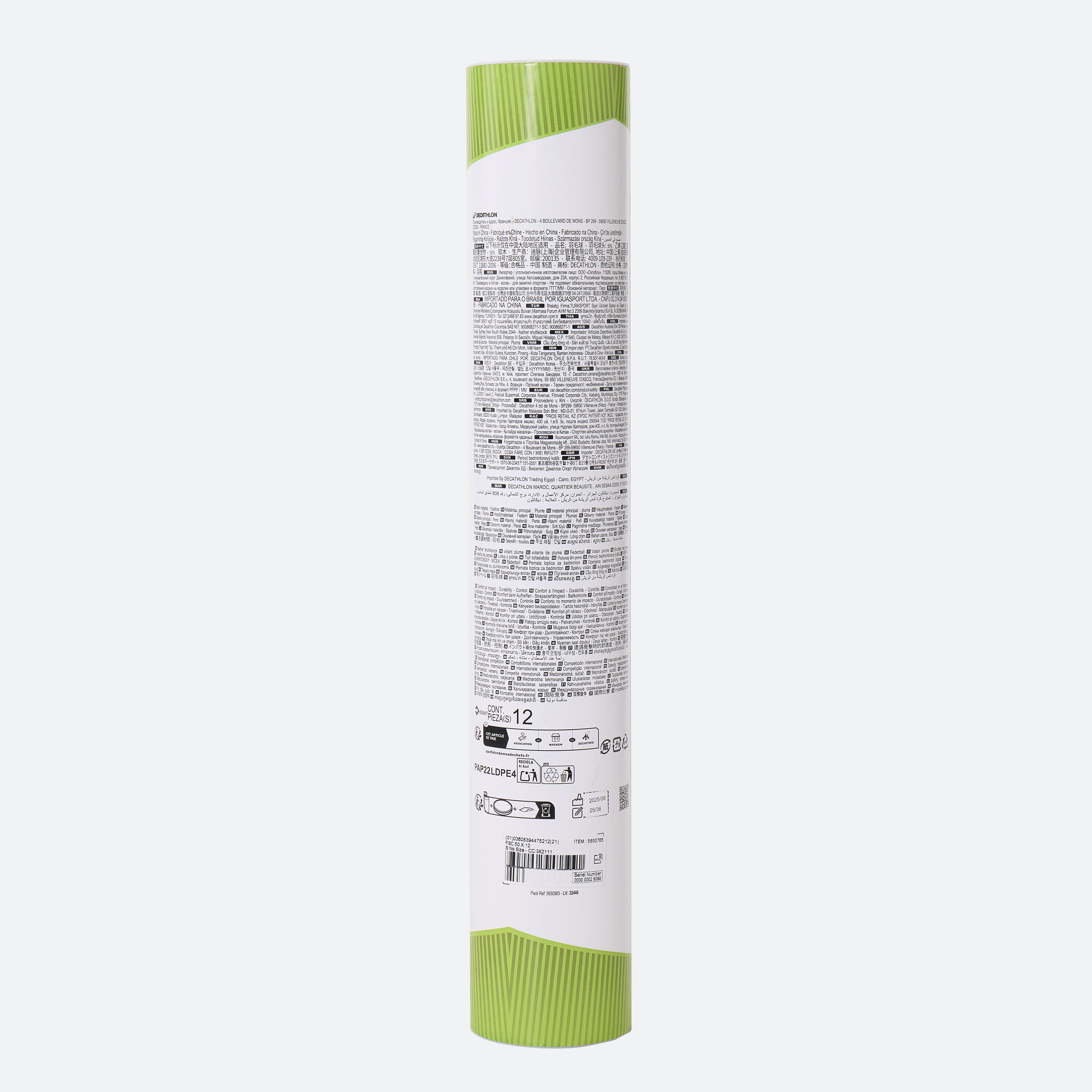 Lot de 12 Volants de Badminton Plumes FSC 50 10/12