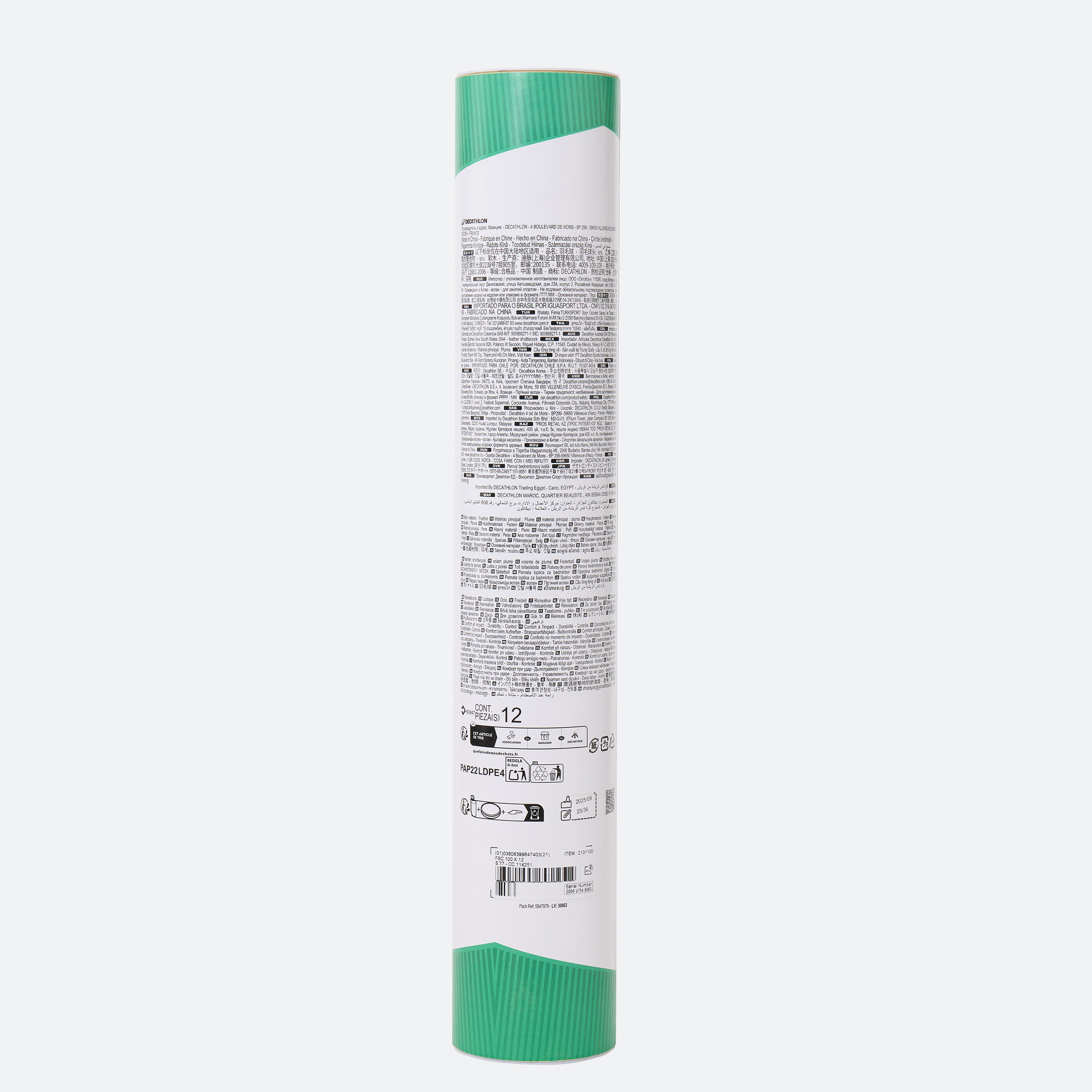 Lot de 12 volants de badminton plumes FSC 100 10/14