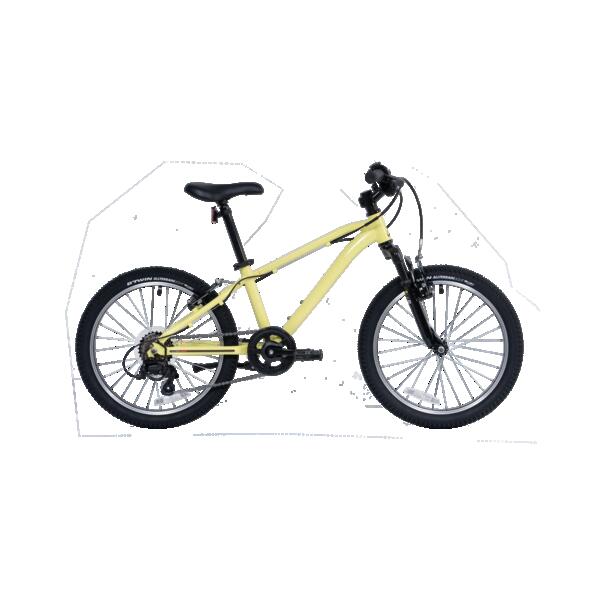 Yellow 20-inch kids' mountain bike with chunky tyres