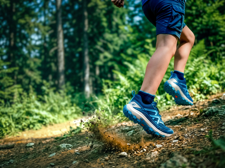 wanderschuhe auf einer wiese