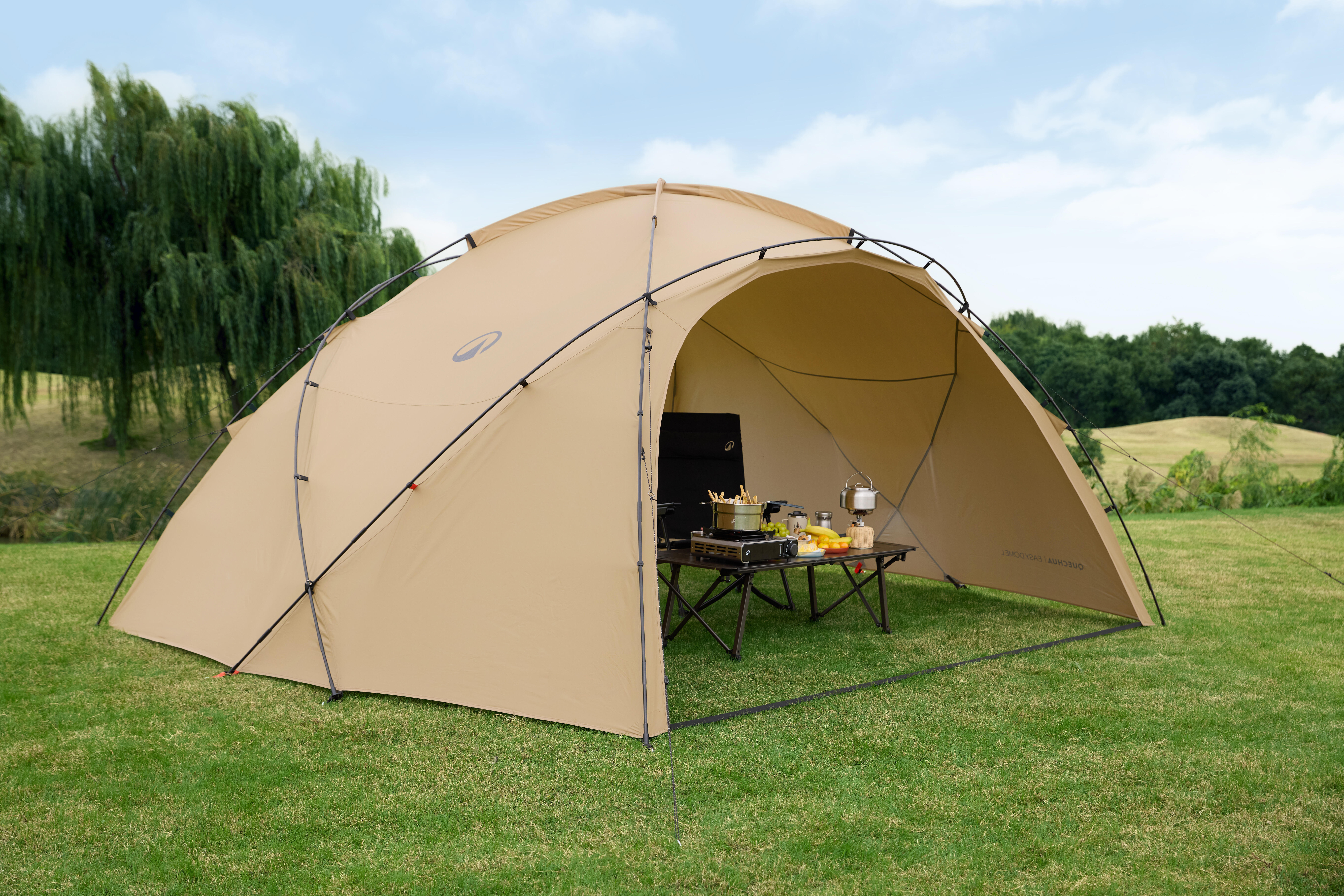 キャンプ アーチ型ドームテント 4～6 人用 EASY DOME ブラウン376 x