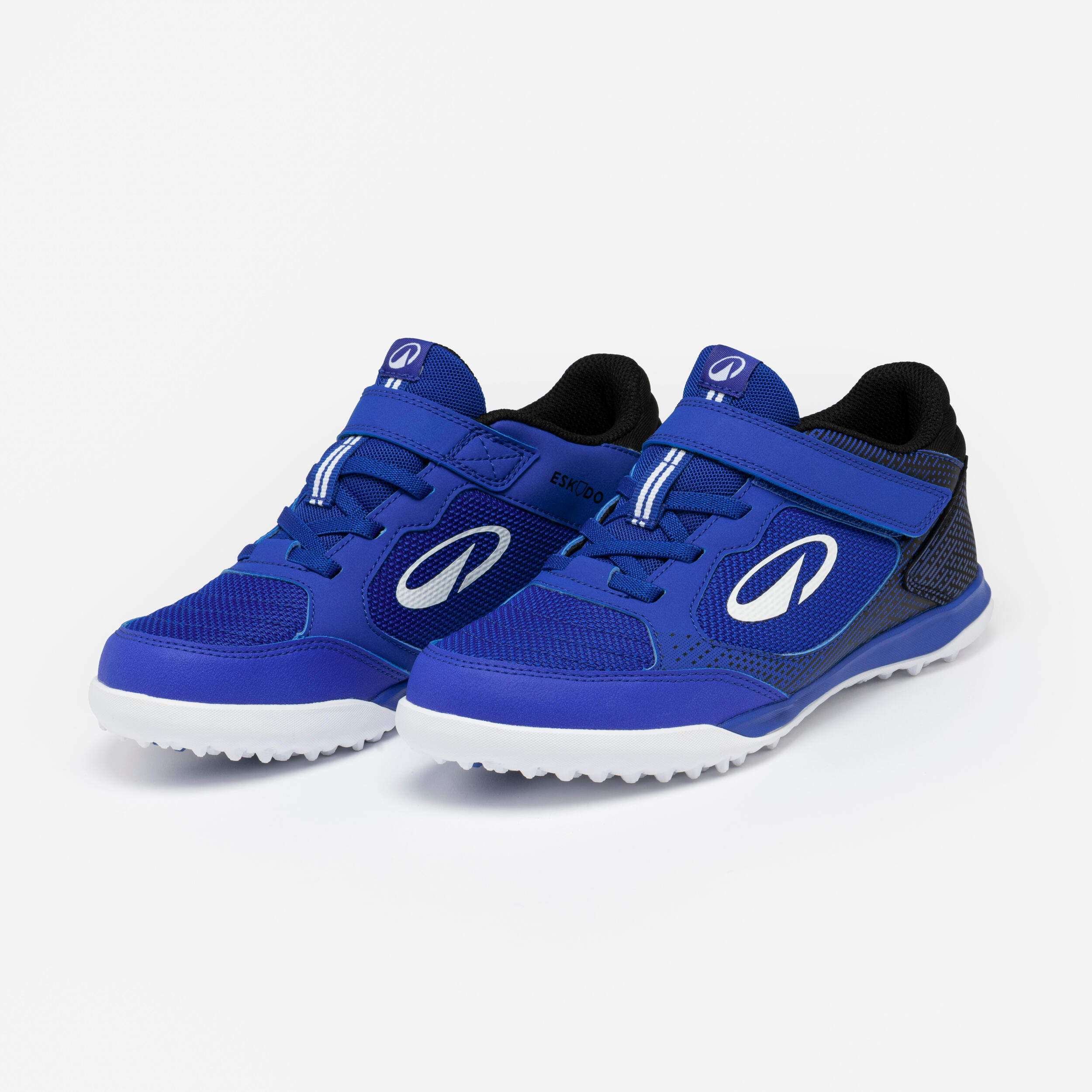 Scarpe calcio bambini ESKUDO CLUB TURF EASY senza lacci blu-nero 4/15