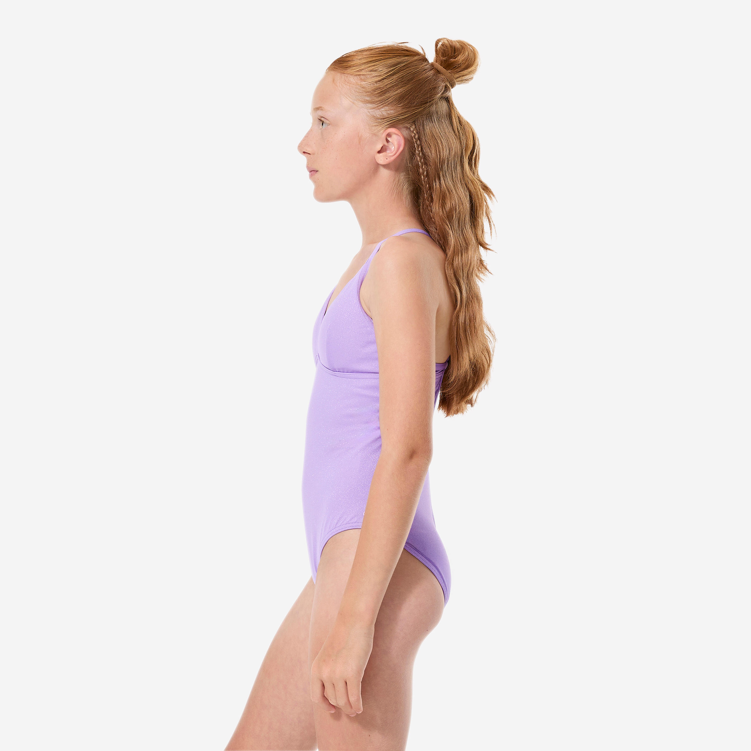 Maillot de bain lurex surf 1 pièce bretelles croisées fille, Caly zuma violet 3/5