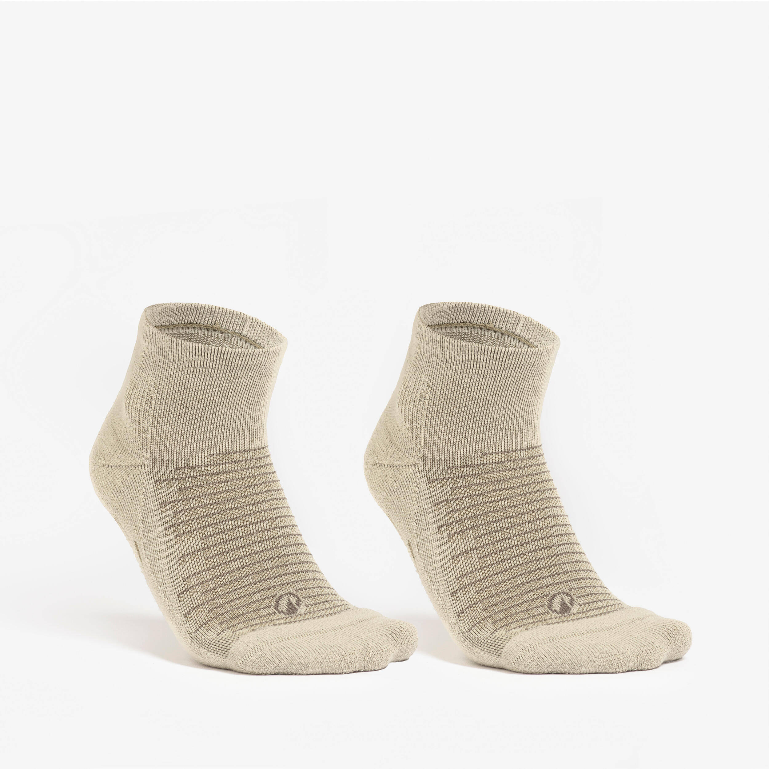 Adults’ mid-rise hiking socks (2 pairs), Hike 100 - Beige -  2
