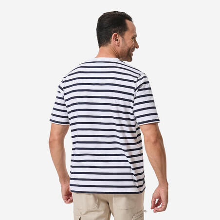 Футболка чоловіча 100 для вітрильного спорту біла/синя в смужку