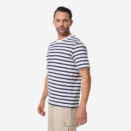 Футболка чоловіча 100 для вітрильного спорту біла/синя в смужку