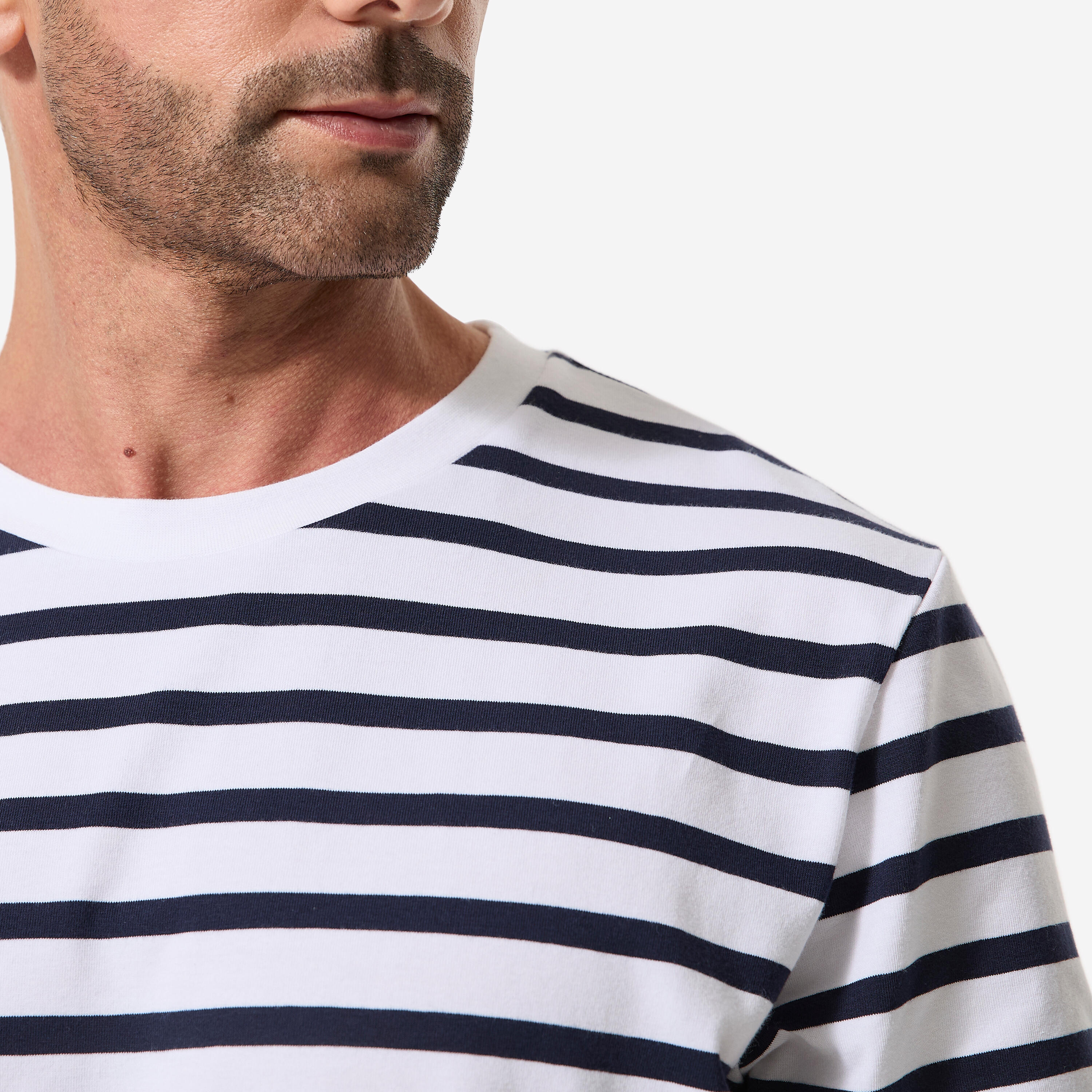T-shirt marinière voile homme, 100 blanc rayé bleu 5/6