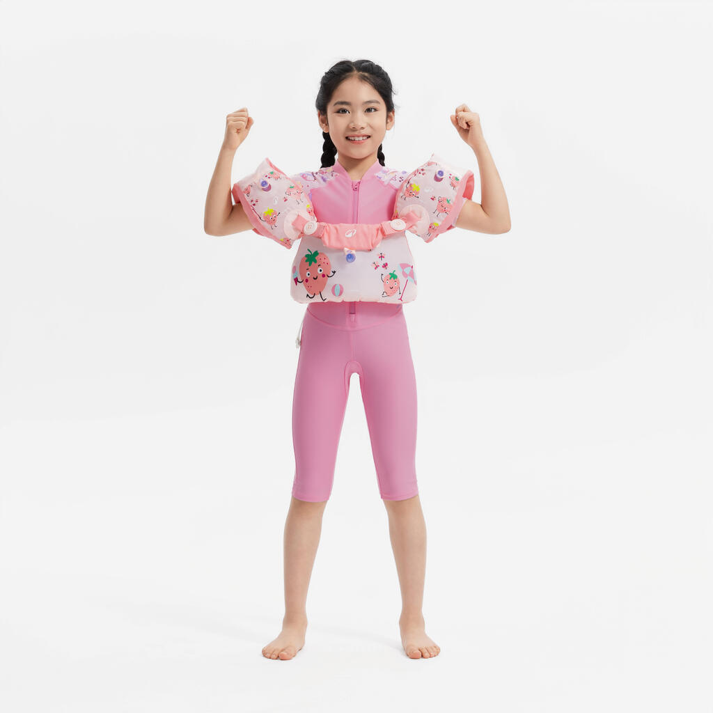 Brassards-ceinture piscine evolutif tiswim enfant 15 à 30 kg Rose fraise