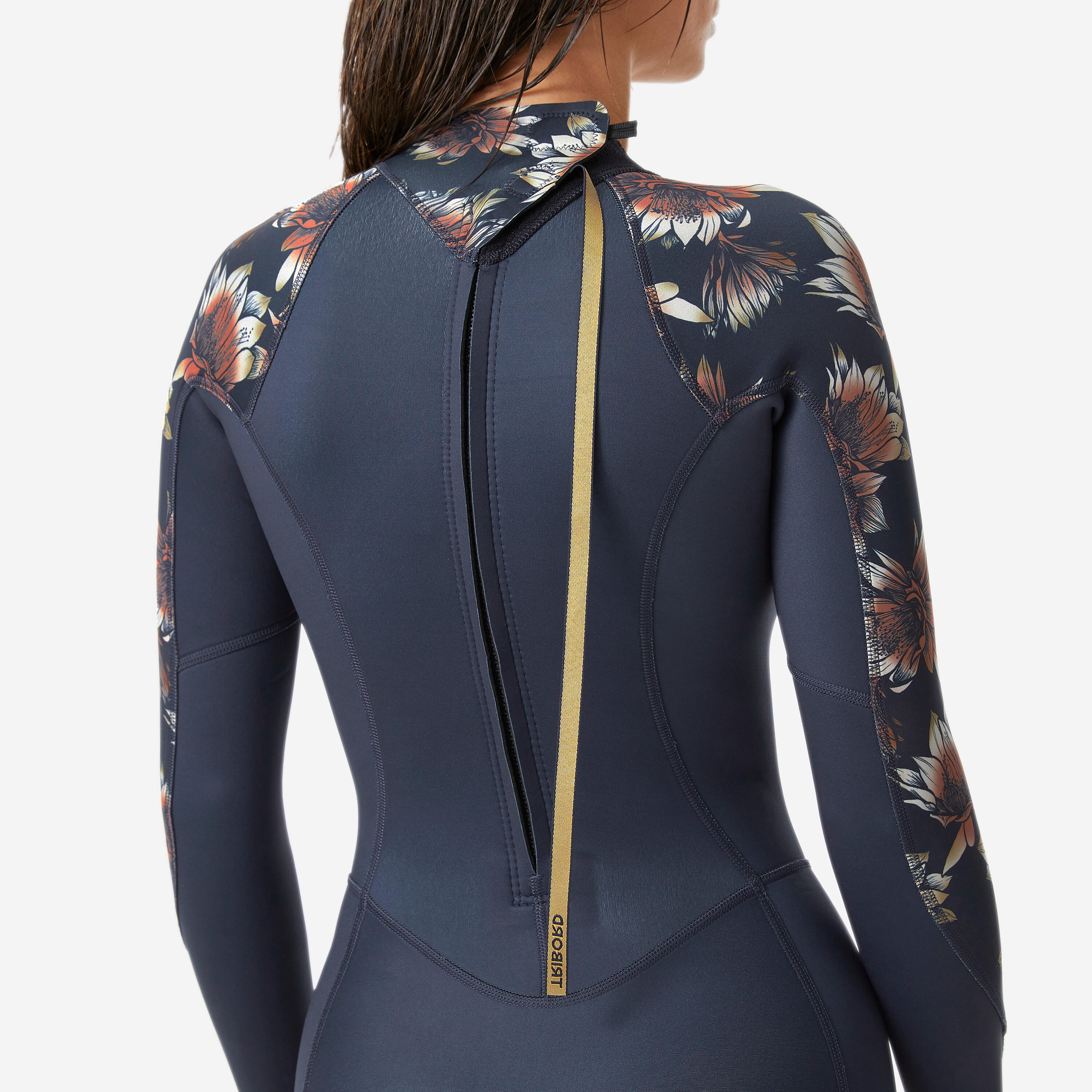 Langarm-Surf-Shorty Springsuit 1,5 mm Rücken-RV Damen 900, Terra Blumen 5/9