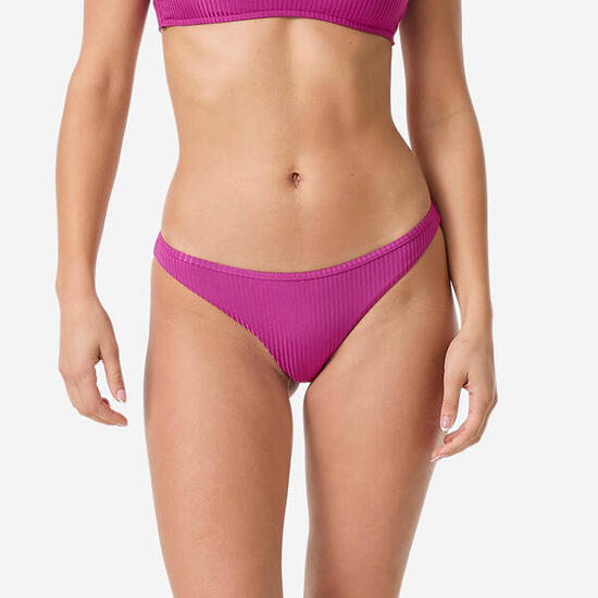 Bas de maillot tanga échancré côtelé femme, Lulu violet