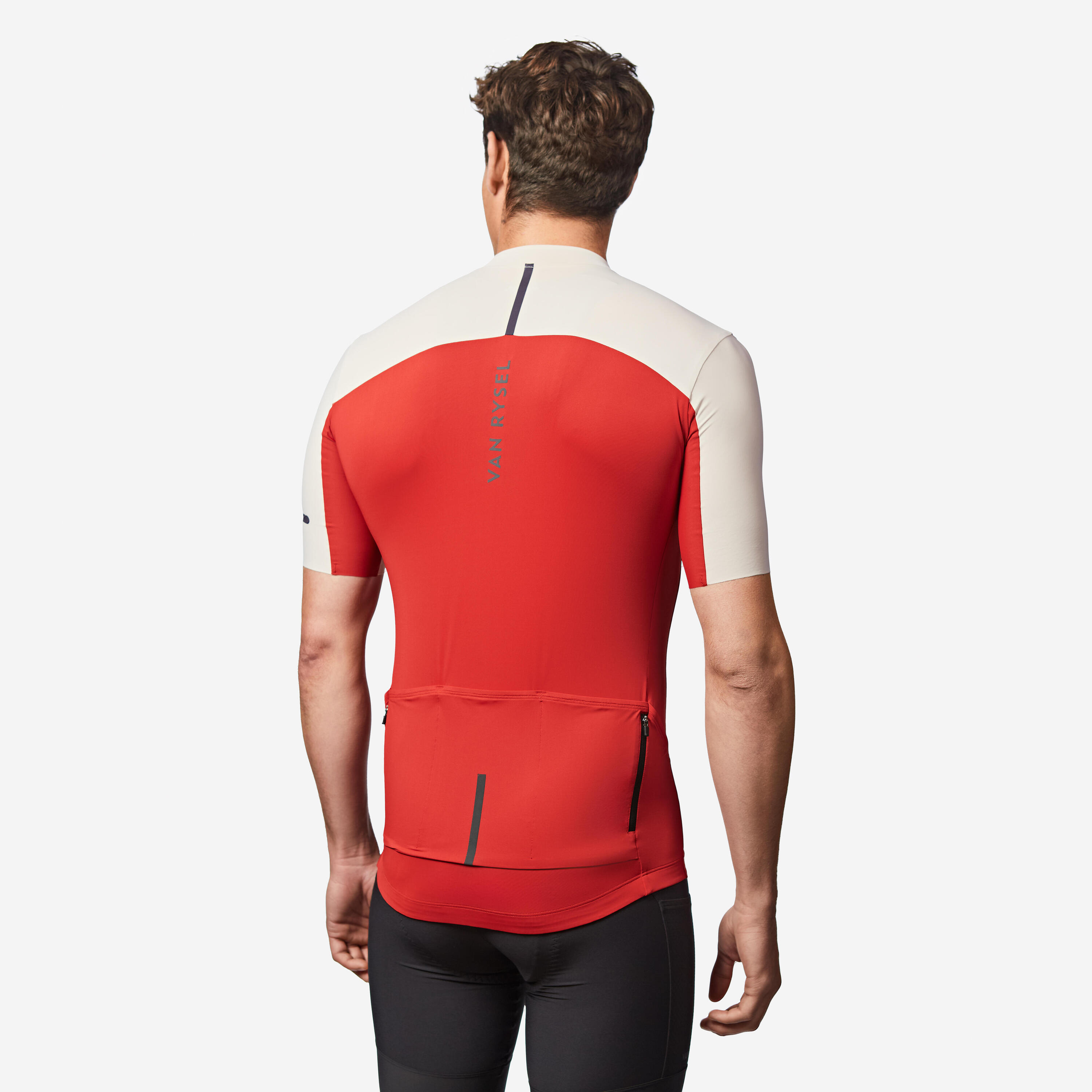 Maillot vélo route manches courtes été ajusté homme - EDR 2 rouge / beige 3/6
