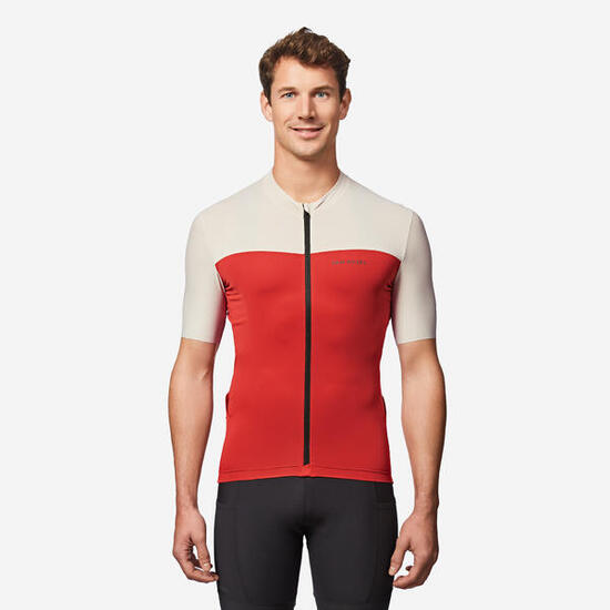 Maillot vélo route manches courtes été ajusté homme - EDR 2 rouge / beige