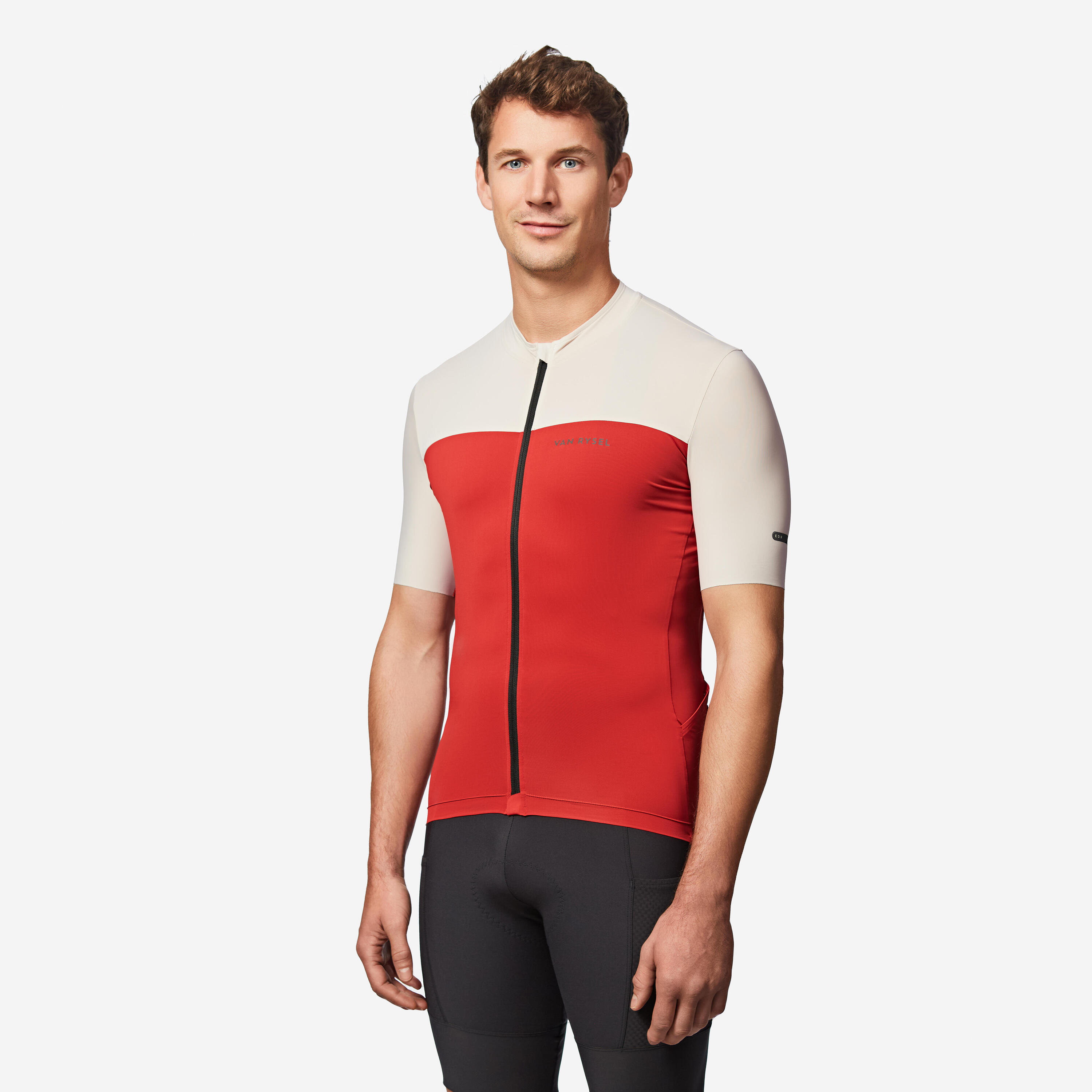 Maillot vélo route manches courtes été ajusté homme - EDR 2 rouge / beige 2/6