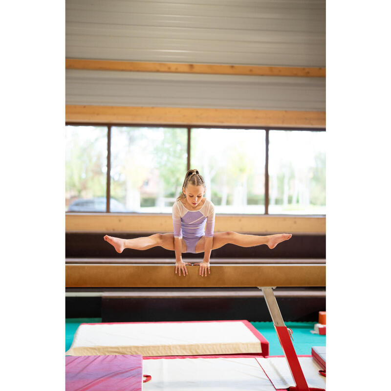 Body de gimnastică, mâneci trei sferturi, paiete cu ștrasuri Mov Fete