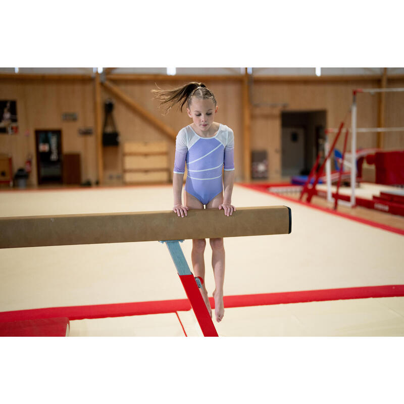 Body de gimnastică, mâneci trei sferturi, paiete cu ștrasuri Mov Fete