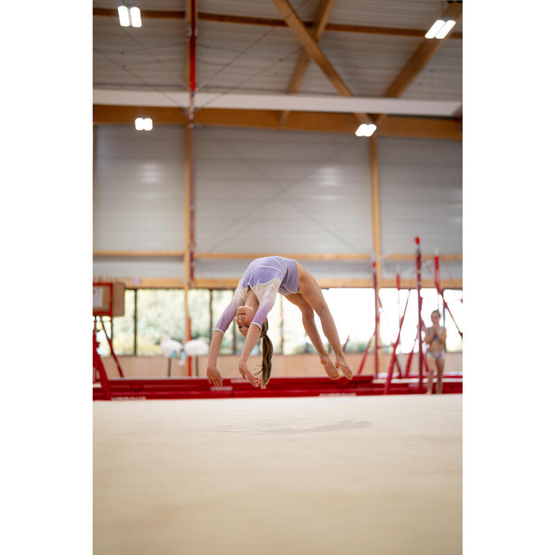 Body de gimnastică, mâneci trei sferturi, paiete cu ștrasuri Mov Fete