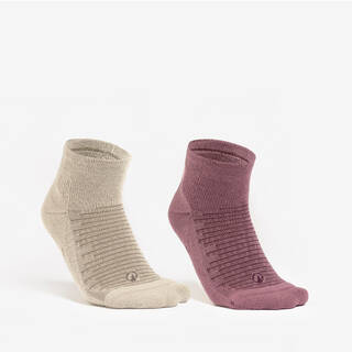 Adults’ mid-rise hiking socks (2 pairs), Hike 100 - Beige