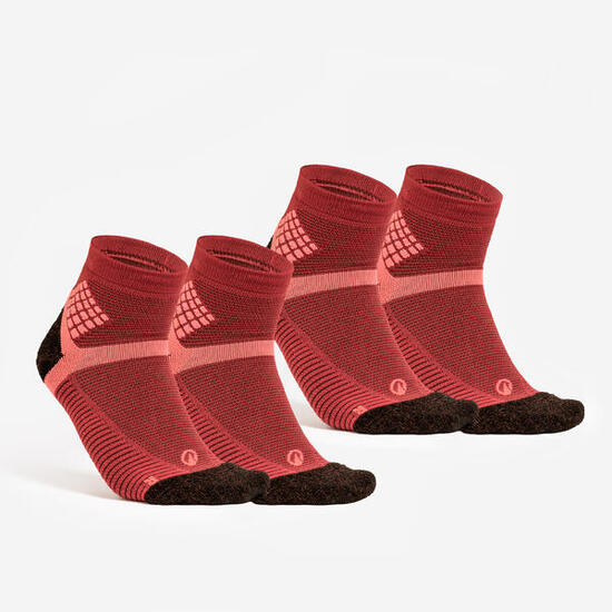 Chaussettes de randonnée mid (2 paires) adulte, Hike 500 rouge