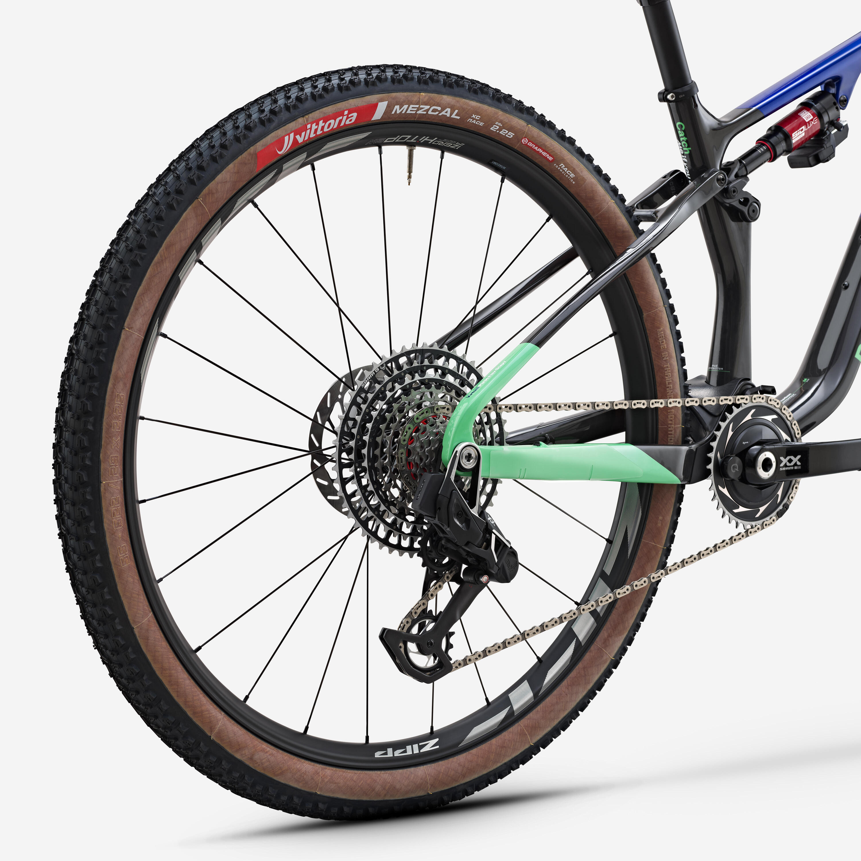Vélo VTT tout-suspendu XC 29" cadre carbone, RACE 940 S PRO TEAM bleu vert rouge 5/8