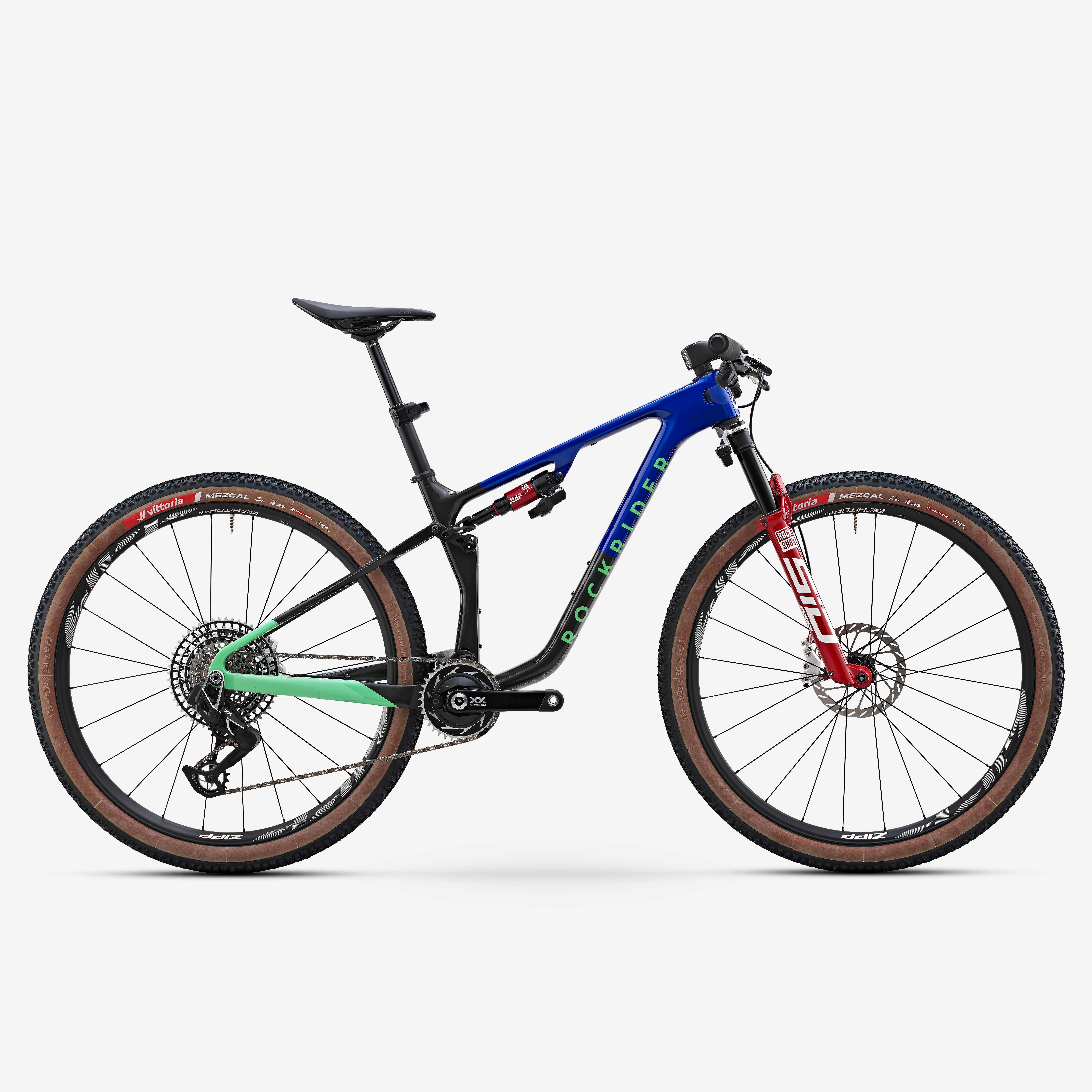 Vélo VTT tout-suspendu XC 29" cadre carbone, RACE 940 S PRO TEAM bleu vert rouge