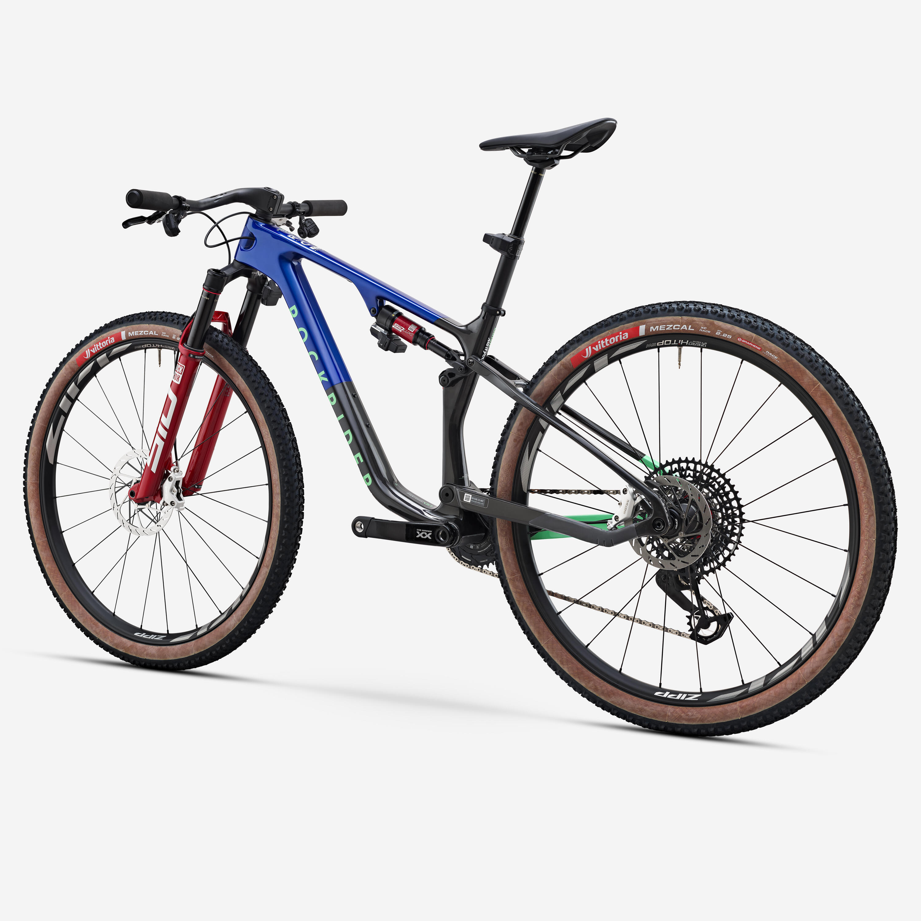 Vélo VTT tout-suspendu XC 29" cadre carbone, RACE 940 S PRO TEAM bleu vert rouge 3/8