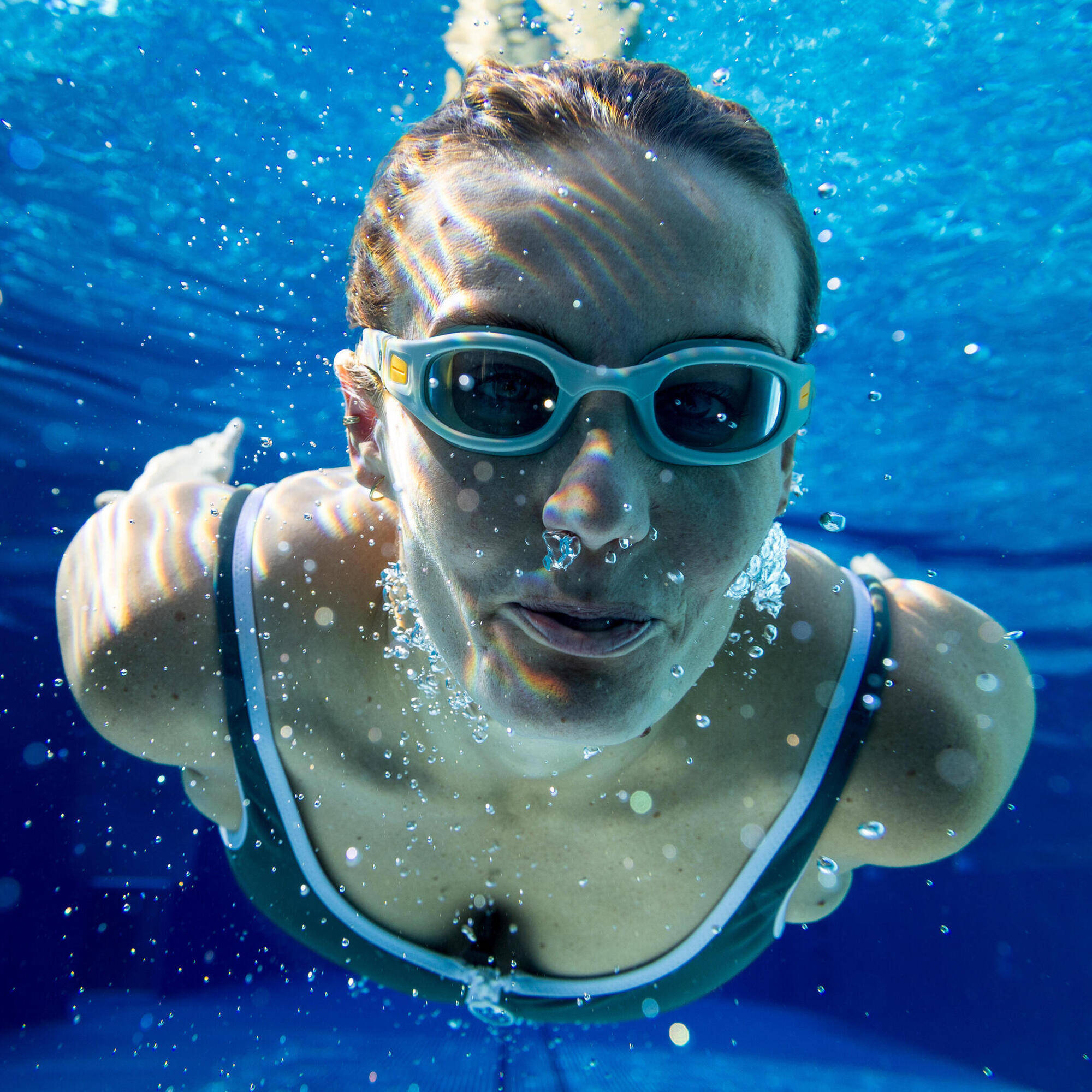 Swimming goggles soft - Clear lenses - Size small - green orange -  3