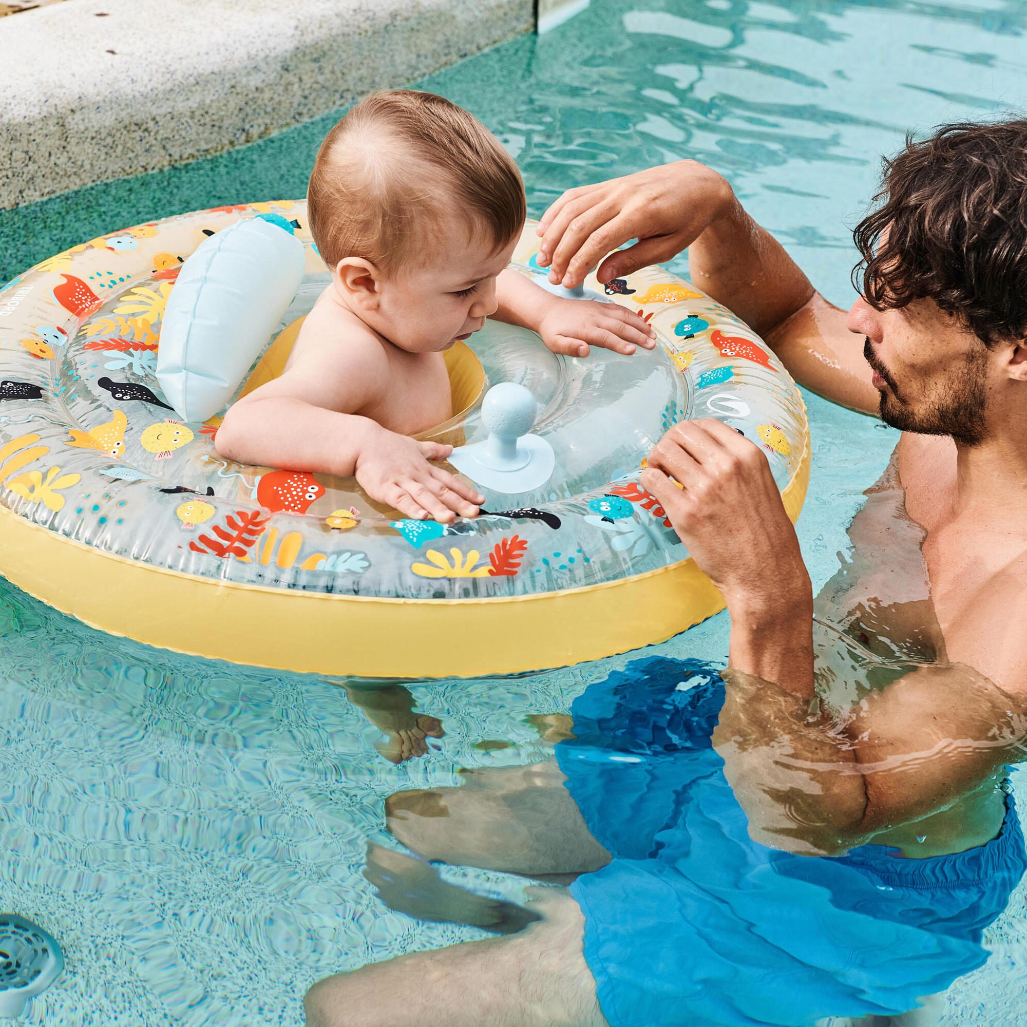 Bouée de piscine gonflable avec siège et poignées pour bébé, 7-15 kg jaune - DECATHLON