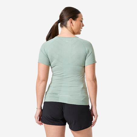 Футболка жіноча Run 500 для бігу безшовна хакі
