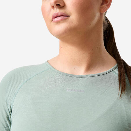 Футболка жіноча Run 500 для бігу безшовна хакі