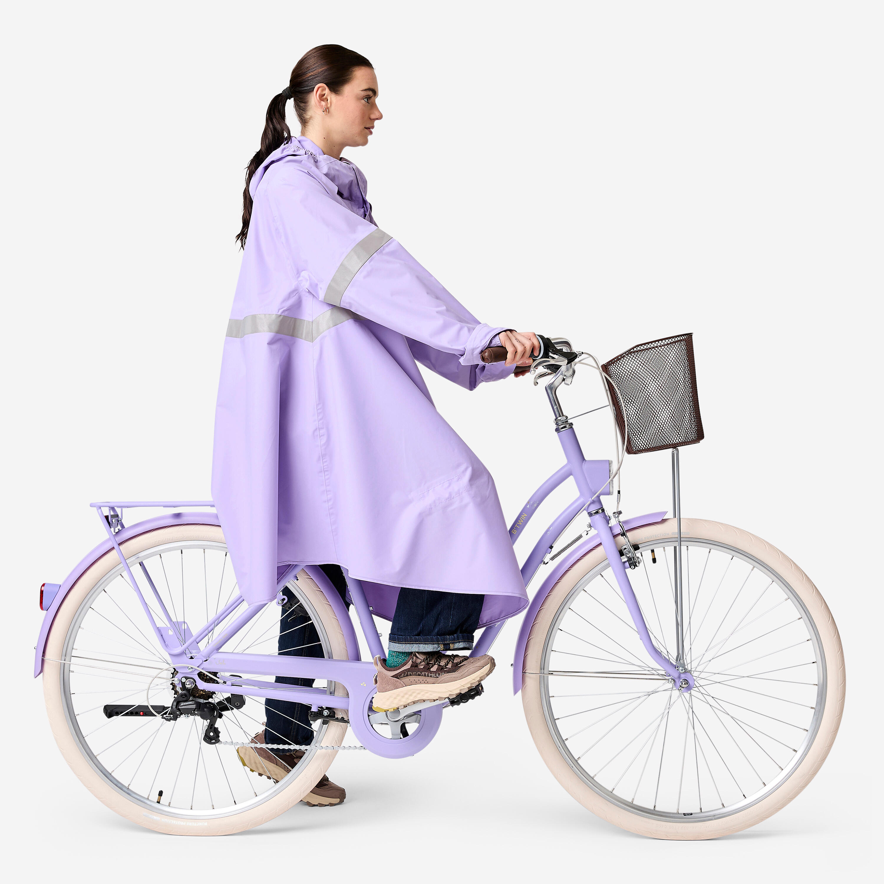 Poncho pluie vélo ville, visibilité de nuit, 540 mauve 2/13