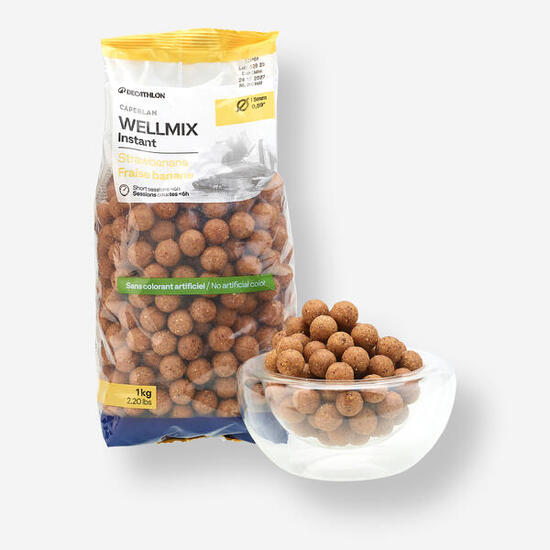 Bouillettes pêche de la carpe Wellmix Instant 15mm 1kg Strawbanana