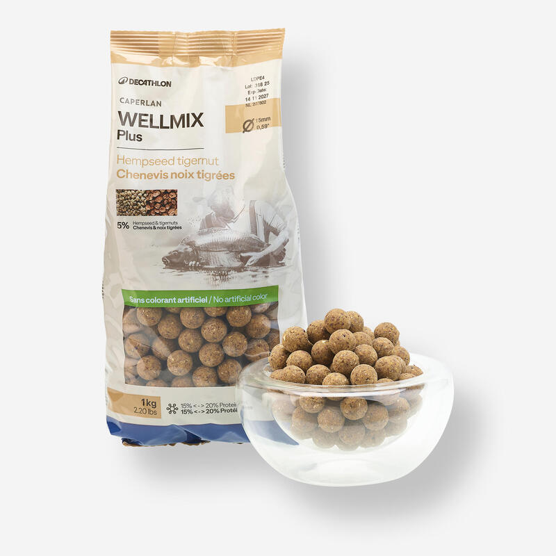 Boilies na kaprařinu Wellmix Plus 15 mm 1 kg Konopné semínko / tygří ořech