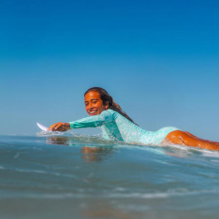 Купальник суцільний 500 LUCY для серфінгу з довгими рукавами бірюзовий