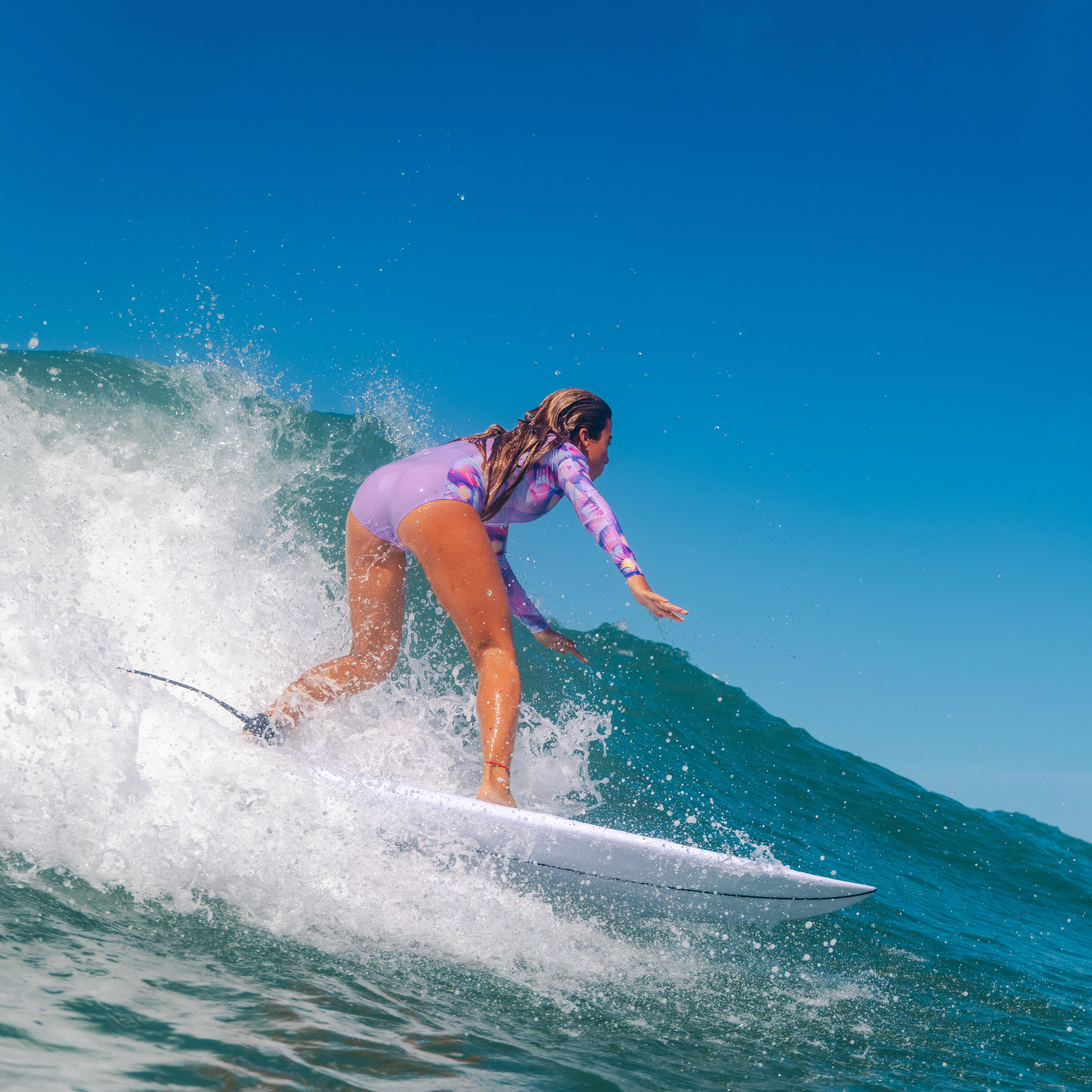 Maillot de bain de surf 1 pièce à manches longues avec glissière fille, Lucy 500 2/3