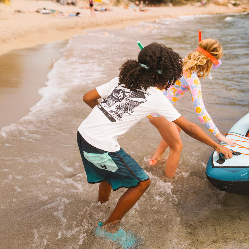 Kids’ short sleeve UV-protection surf t-shirt - 100 white black skate