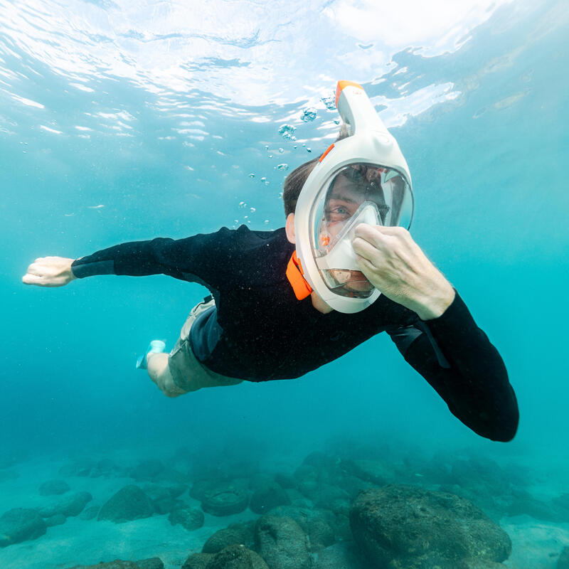 Mască snorkeling scufundări Easybreath 900 Gri portocaliu