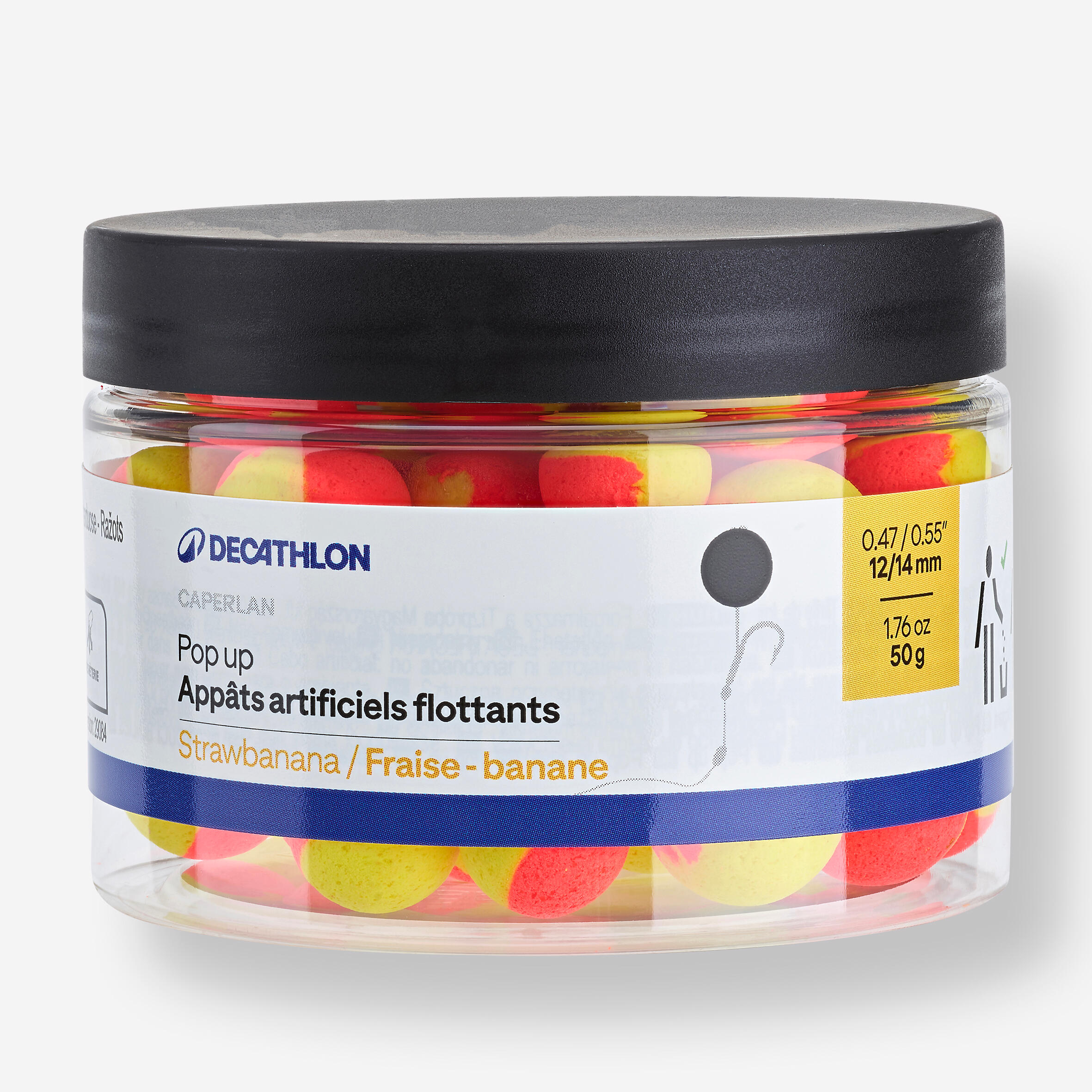 CAPERLAN Plávajúce boilies na lov kapra Pop-ups 12-14 mm Strawbanana