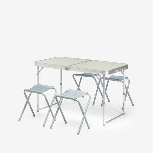 Table de camping pliante, 4 tabourets, 4 à 6 personnes, vert