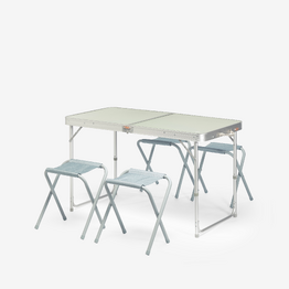 Table de camping pliante, 4 tabourets, 4 à 6 personnes, vert
