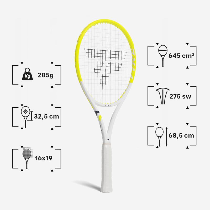 Rachetă de tenis 285g, Fire Alb Galben adulți