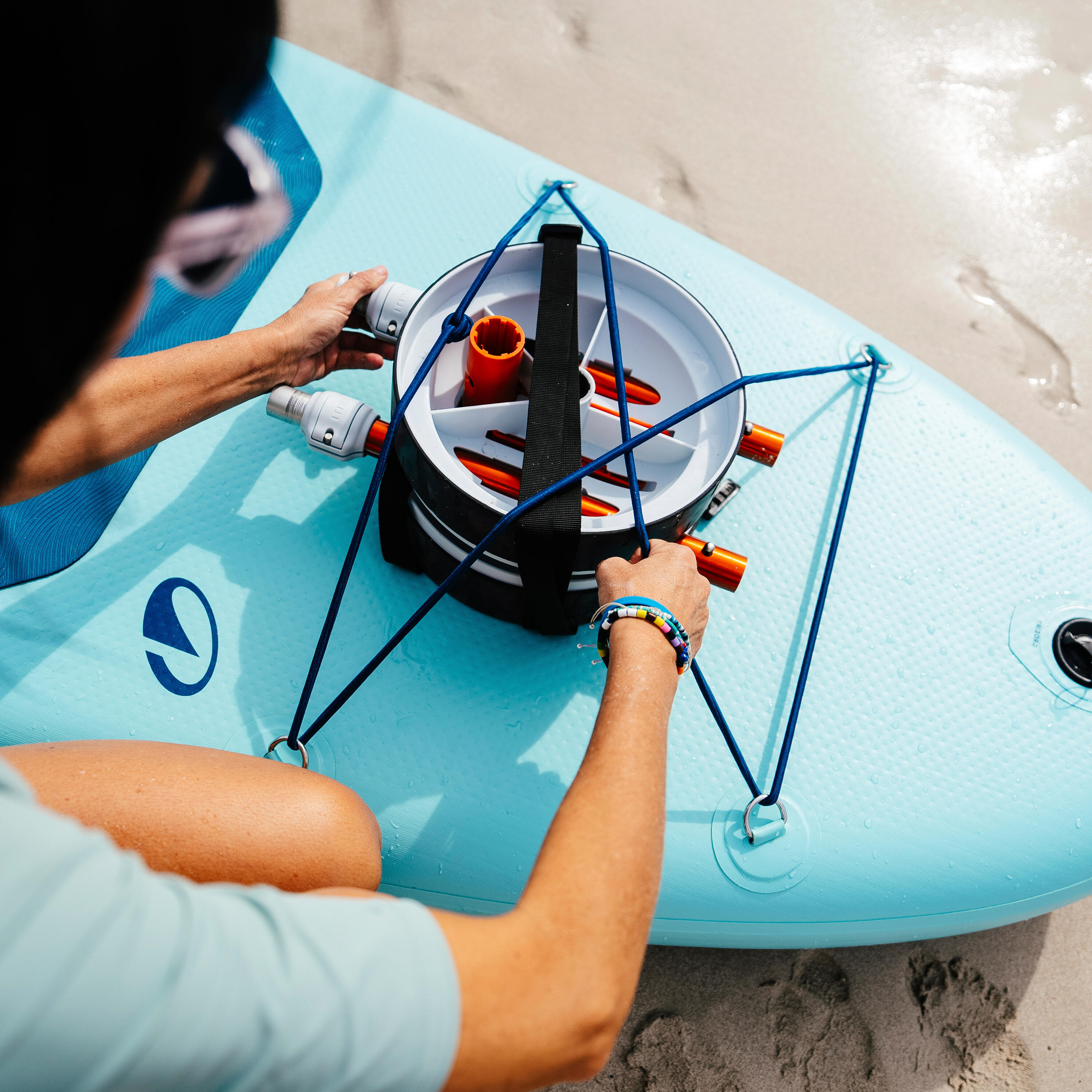 Set mit aufblasbarem, wandelbarem Stand-up-Paddle 10'6, 100, blau 28/33
