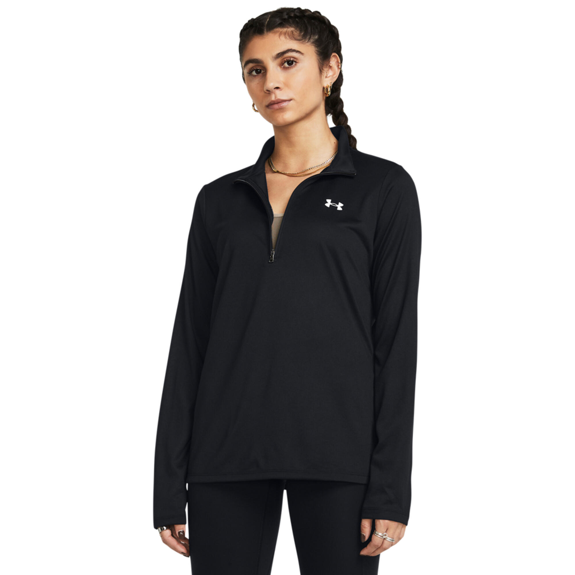 Veste de fitness à col zippé femme, noir 1/2