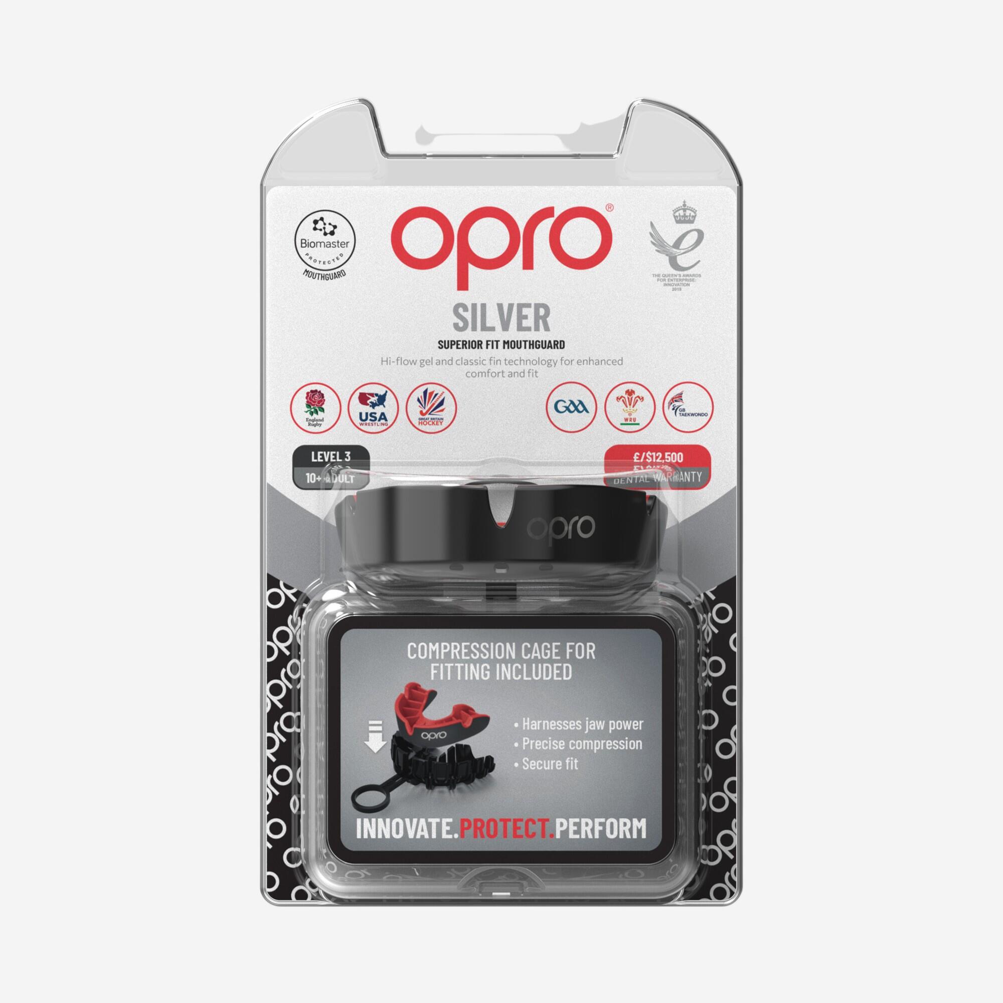 Paradenti rugby adulto OPRO SILVER rosso-nero 2/2