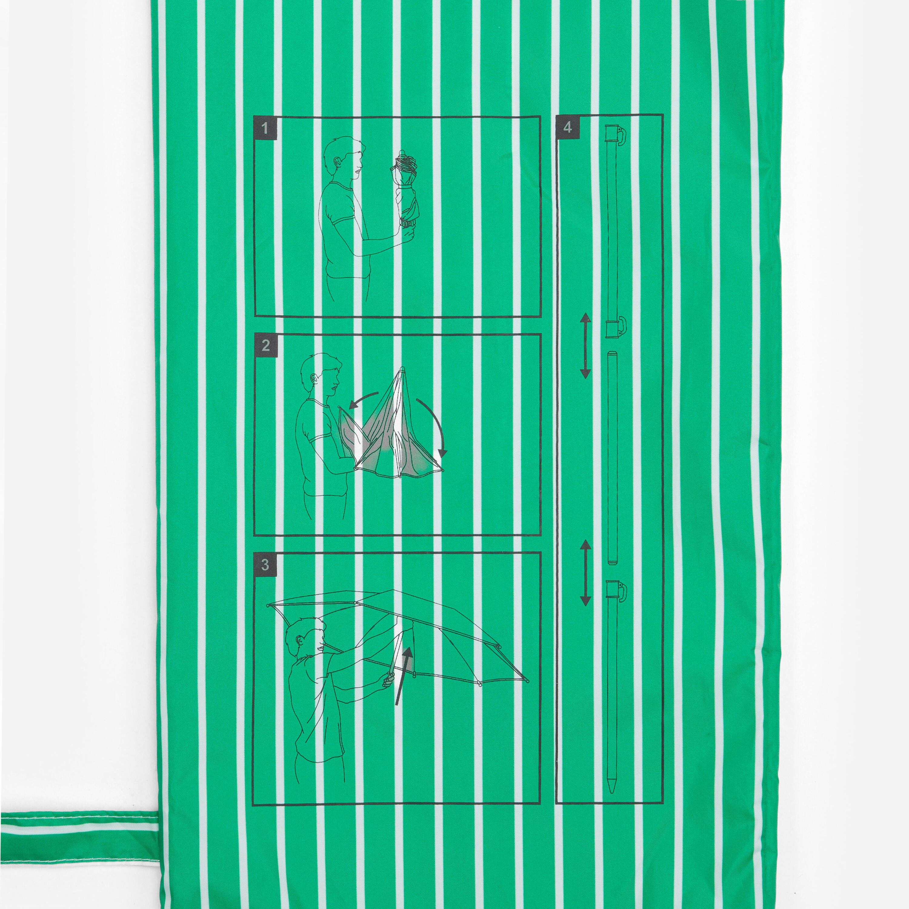 Parasol de plage anti-uv compact 2 places, PARUV stripes vert 7/9