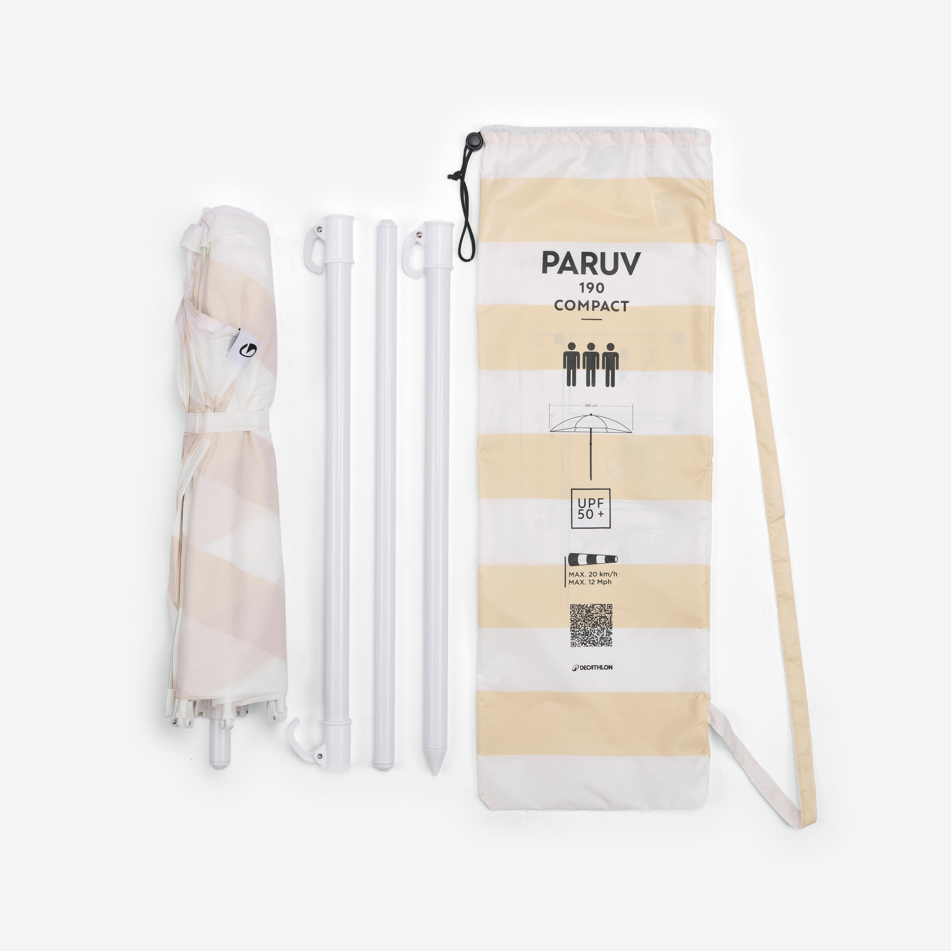 3-Person UPF 50+ Beach Umbrella, Paruv 190  - DECATHLON